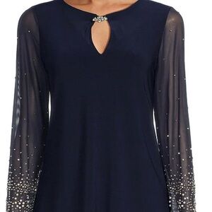 MARINA black Pantsuit with Sheer Embellished Sleeves